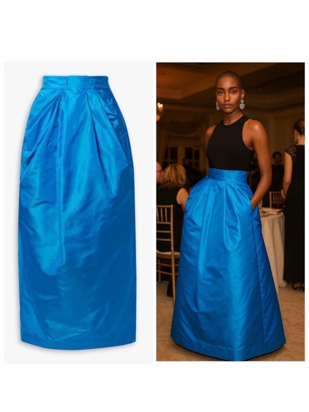 Christopher John Rogers Blue Silk Pleated Maxi Skirt 2 Formal Wedding Guest 🟡